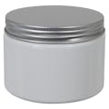 8 oz. White PET Straight-Sided Round Jar with 89/400 Brushed Silver Aluminum Cap with Foam Liner