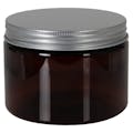 12 oz. Amber PET Straight-Sided Round Jar with 89/400 Brushed Silver Aluminum Cap with Foam Liner