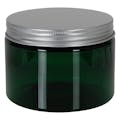 12 oz. Dark Green PET Straight-Sided Round Jar with 89/400 Brushed Silver Aluminum Cap with Foam Liner