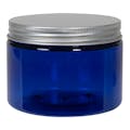12 oz. Cobalt Blue PET Straight-Sided Round Jar with 89/400 Brushed Silver Aluminum Cap with Foam Liner