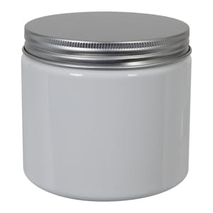 12 oz. White PET Straight-Sided Round Jar with 89/400 Brushed Silver Aluminum Cap with Foam Liner
