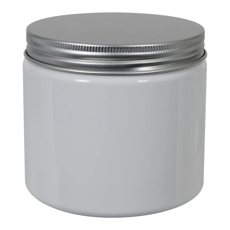 12 oz. White PET Straight-Sided Round Jar with 89/400 Brushed Silver Aluminum Cap with Foam Liner