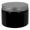 12 oz. Black PET Straight-Sided Round Jar with 89/400 Brushed Silver Aluminum Cap with Foam Liner