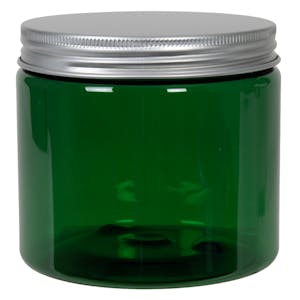 16 oz. Dark Green PET Straight-Sided Round Jar with 89/400 Brushed Silver Aluminum Cap with Foam Liner