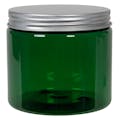 16 oz. Dark Green PET Straight-Sided Round Jar with 89/400 Brushed Silver Aluminum Cap with Foam Liner