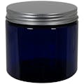 16 oz. Cobalt Blue PET Straight-Sided Round Jar with 89/400 Brushed Silver Aluminum Cap with Foam Liner