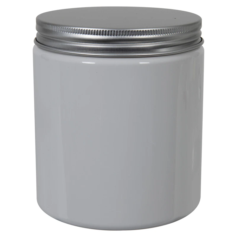 16 oz. White PET Straight-Sided Round Jar with 89/400 Brushed Silver Aluminum Cap with Foam Liner