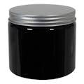 16 oz. Black PET Straight-Sided Round Jar with 89/400 Brushed Silver Aluminum Cap with Foam Liner