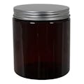 19 oz. Amber PET Straight-Sided Round Jar with 89/400 Brushed Silver Aluminum Cap with Foam Liner