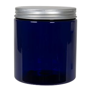 19 oz. Cobalt Blue PET Straight-Sided Round Jar with 89/400 Brushed Silver Aluminum Cap with Foam Liner