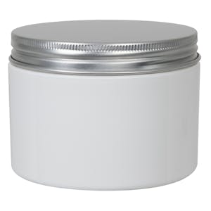 19 oz. White PET Straight-Sided Round Jar with 89/400 Brushed Silver Aluminum Cap with Foam Liner