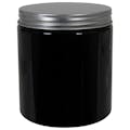 19 oz. Black PET Straight-Sided Round Jar with 89/400 Brushed Silver Aluminum Cap with Foam Liner