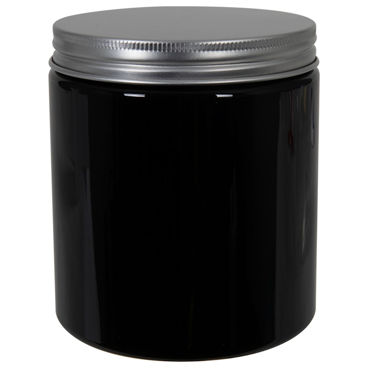 19 oz. Black PET Straight-Sided Round Jar with 89/400 Brushed Silver Aluminum Cap with Foam Liner