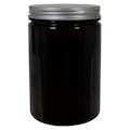 25 oz. Amber PET Straight-Sided Round Jar with 89/400 Brushed Silver Aluminum Cap with Foam Liner