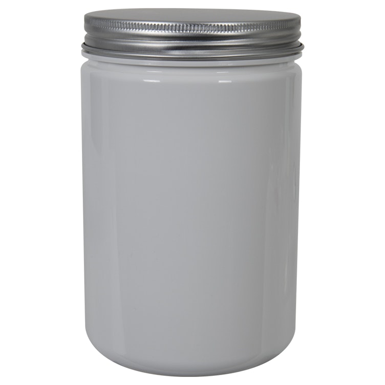 25 oz. White PET Straight-Sided Round Jar with 89/400 Brushed Silver Aluminum Cap with Foam Liner