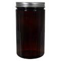 32 oz. Amber PET Straight-Sided Round Jar with 89/400 Brushed Silver Aluminum Cap with Foam Liner