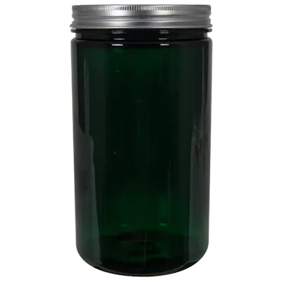 32 oz. Dark Green PET Straight-Sided Round Jar with 89/400 Brushed Silver Aluminum Cap with Foam Liner