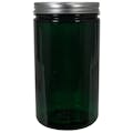 32 oz. Dark Green PET Straight-Sided Round Jar with 89/400 Brushed Silver Aluminum Cap with Foam Liner