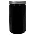 32 oz. Black PET Straight-Sided Round Jar with 89/400 Brushed Silver Aluminum Cap with Foam Liner