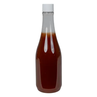 12 oz. Clear PET Round Keuka Bottle with 24/410 White Ribbed Unlined Cap