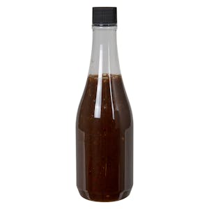 12 oz. Clear PET Round Keuka Bottle with 24/410 Black Ribbed Unlined Cap