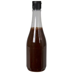 8 oz. Clear PET Round Keuka Bottle with 24/410 Black Ribbed Snap-Top Dispensing Cap