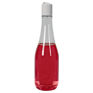 8 oz. Clear PET Round Keuka Bottle with 24/410 White Polypropylene Smooth Disc-Top Dispensing Cap