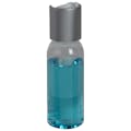 1 oz. Clear PET High Clarity Cosmo Round Bottle with 20/410 Brushed Silver & White ABS/Polypropylene Disc-Top Dispensing Cap
