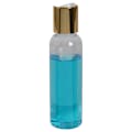 2 oz. Clear PET High Clarity Cosmo Round Bottle with 20/410 Gold & White ABS/Polypropylene Disc-Top Dispensing Cap
