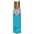 2 oz. Clear PET High Clarity Cosmo Round Bottle with 20/410 Brushed Gold & White ABS/Polypropylene Disc-Top Dispensing Cap