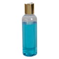 3 oz. Clear PET High Clarity Cosmo Round Bottle with 20/410 Gold & White ABS/Polypropylene Disc-Top Dispensing Cap
