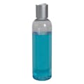 4 oz. Clear PET High Clarity Cosmo Round Bottle with 20/410 Brushed Silver & White ABS/Polypropylene Disc-Top Dispensing Cap