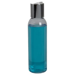 4 oz. Clear PET High Clarity Cosmo Round Bottle with 24/410 Silver & White ABS/Polypropylene Disc-Top Dispensing Cap