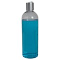 16 oz. Clear PET High Clarity Cosmo Round Bottle with 24/410 Brushed Silver & White ABS/Polypropylene Disc-Top Dispensing Cap