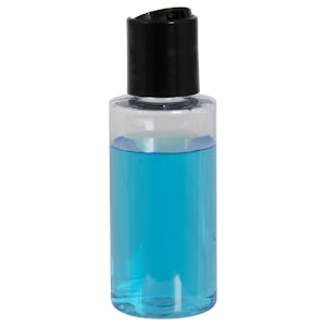 2 oz. Clear PET Cylindrical Bottle with 20/410 Black Polypropylene Disc-Top Dispensing Cap