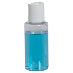 2 oz. Clear PET Cylindrical Bottle with 20/410 White Polypropylene Disc-Top Dispensing Cap