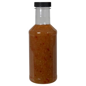 16 oz. Clear PET Ambient Fill Decanter with 38/400 Black Ribbed Cap with Foil Induction Seal