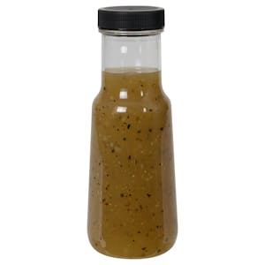 6 oz. Clear PET Bell Bottle with 38/400 Black Ribbed Unlined Cap