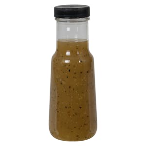 6 oz. Clear PET Bell Bottle with 38/400 Black Ribbed Cap with F217 Liner
