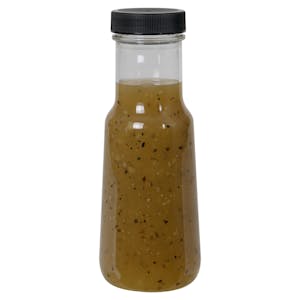 6 oz. Clear PET Bell Bottle with 38/400 Black Ribbed Cap with Foil Induction Seal
