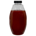 18 oz. Clear PET Inverted Oval Sauce Bottle with 38/400 Black Ribbed Cap with F217 Liner