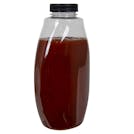 18 oz. Clear PET Inverted Oval Sauce Bottle with 38/400 Black Ribbed Cap with F217 Liner