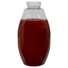 18 oz. Clear PET Inverted Oval Sauce Bottle with 38/400 White Ribbed Cap with Foil Induction Seal