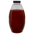 18 oz. Clear PET Inverted Oval Sauce Bottle with 38/400 Black Ribbed Cap with Foil Induction Seal