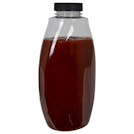 18 oz. Clear PET Inverted Oval Sauce Bottle with 38/400 Black Ribbed Cap with Foil Induction Seal