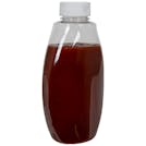18 oz. Clear PET Inverted Oval Sauce Bottle with 38/400 White Ribbed Snap-Top Dispensing Cap