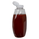 18 oz. Clear PET Inverted Oval Sauce Bottle with 38/400 White Ribbed Snap-Top Dispensing Cap