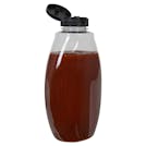 18 oz. Clear PET Inverted Oval Sauce Bottle with 38/400 Black Ribbed Snap-Top Dispensing Cap
