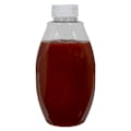 18 oz. Clear PET Inverted Oval Sauce Bottle with 38/400 White Ribbed Snap-Top Dispensing Cap with Foil Heat Induction Liner