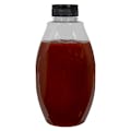 18 oz. Clear PET Inverted Oval Sauce Bottle with 38/400 Black Ribbed Snap-Top Dispensing Cap with Foil Heat Induction Liner